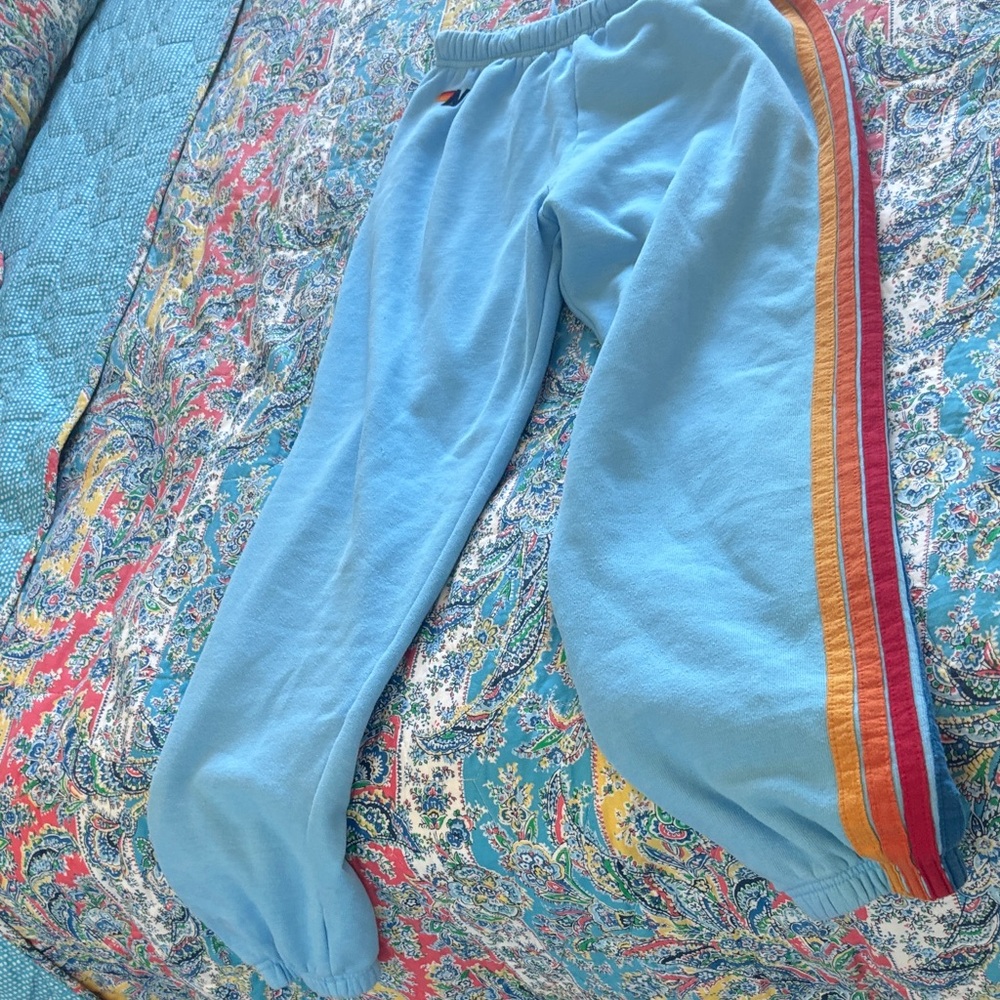 aviator nation Blue Sweatpants with Rainbow Side Stripes